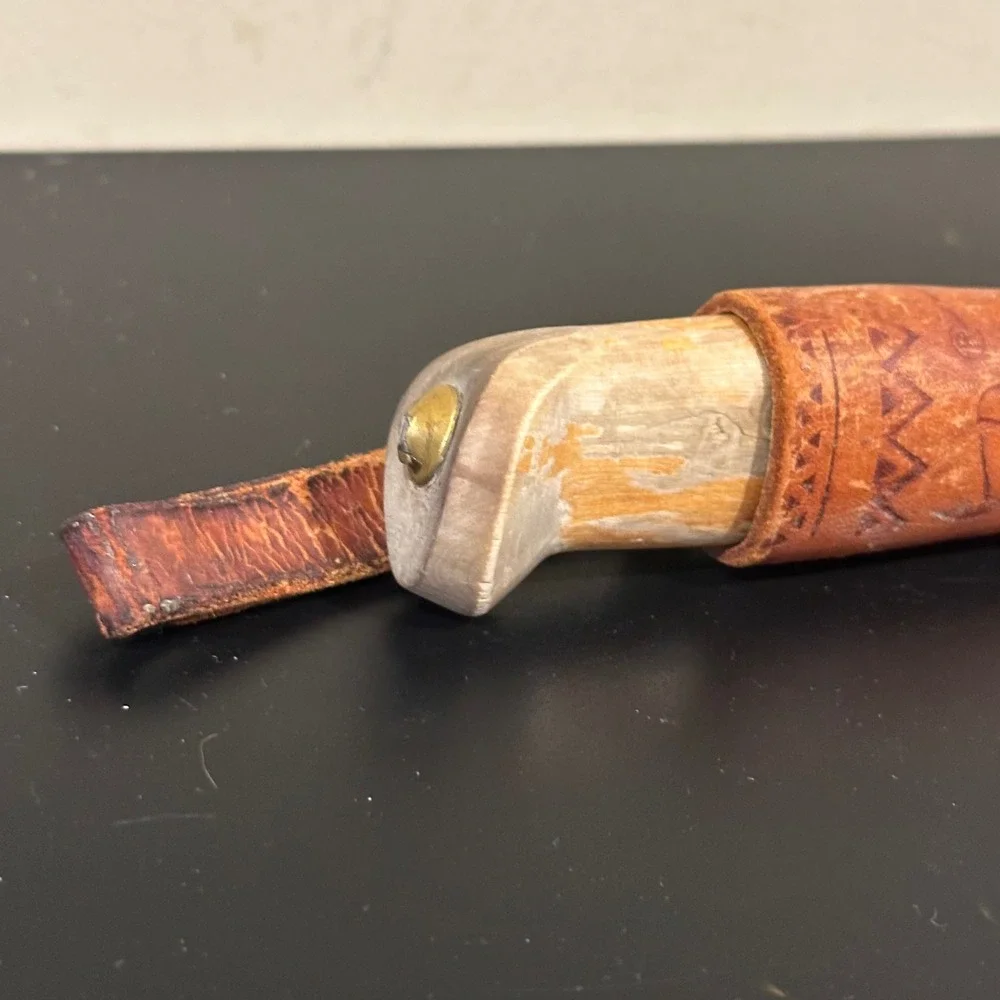Vintage J Marttiini Finland Fillet Knife Stainless Steel Birch Leather Sheath